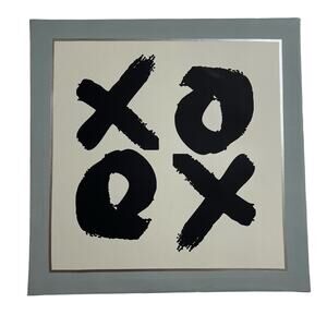 XOXO Canvas Wall Hanging Art Beige Silver and Gray Square